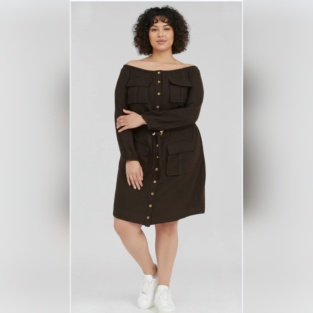 NWT J For Justify Black Button-Front Short Dress Sz 3X